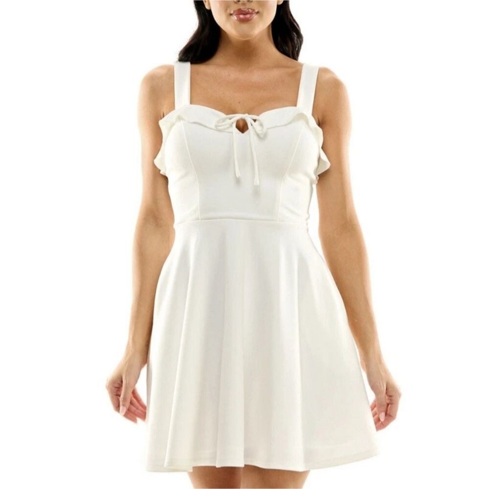 City Studio Ruffled Fit & Flare Dress Ivory Sleeveless White Graduation S Bridal